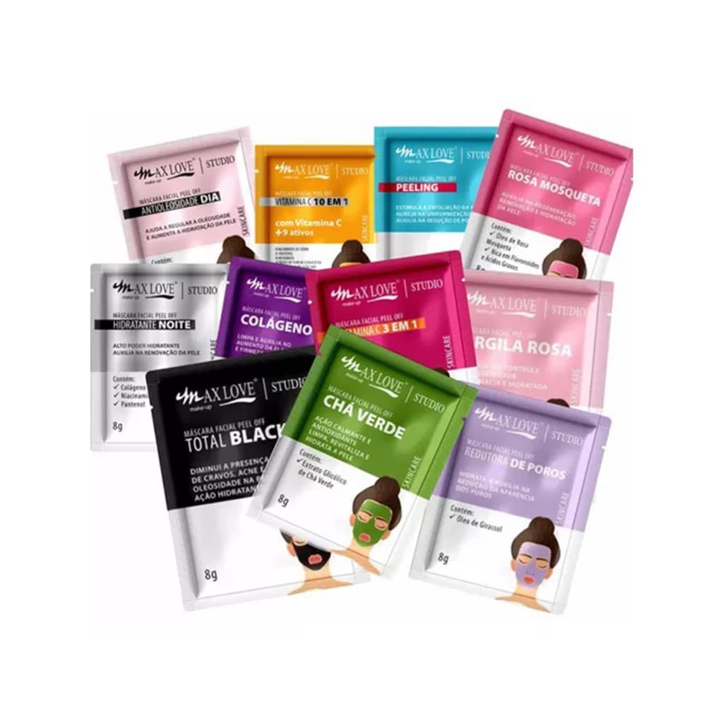 Kit áscara faciai para pele Max Love PEEL OFF MÁSCARA FACIAL PEEL OFF Mix de Modelos 8g
