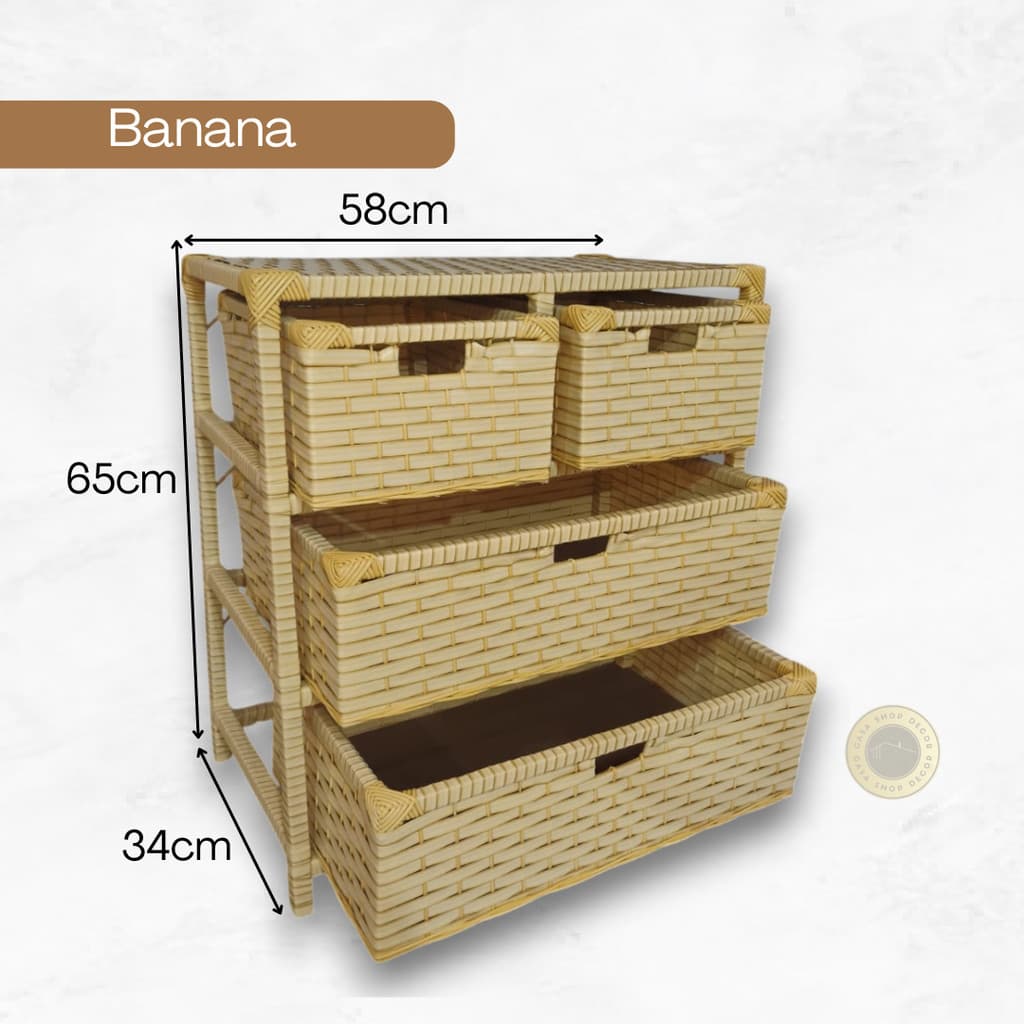 Gaveteiro Organizador 4 Gavetas Fibra Sintética Luxo Grande Multiuso 58x34x65 Montado Decorativo