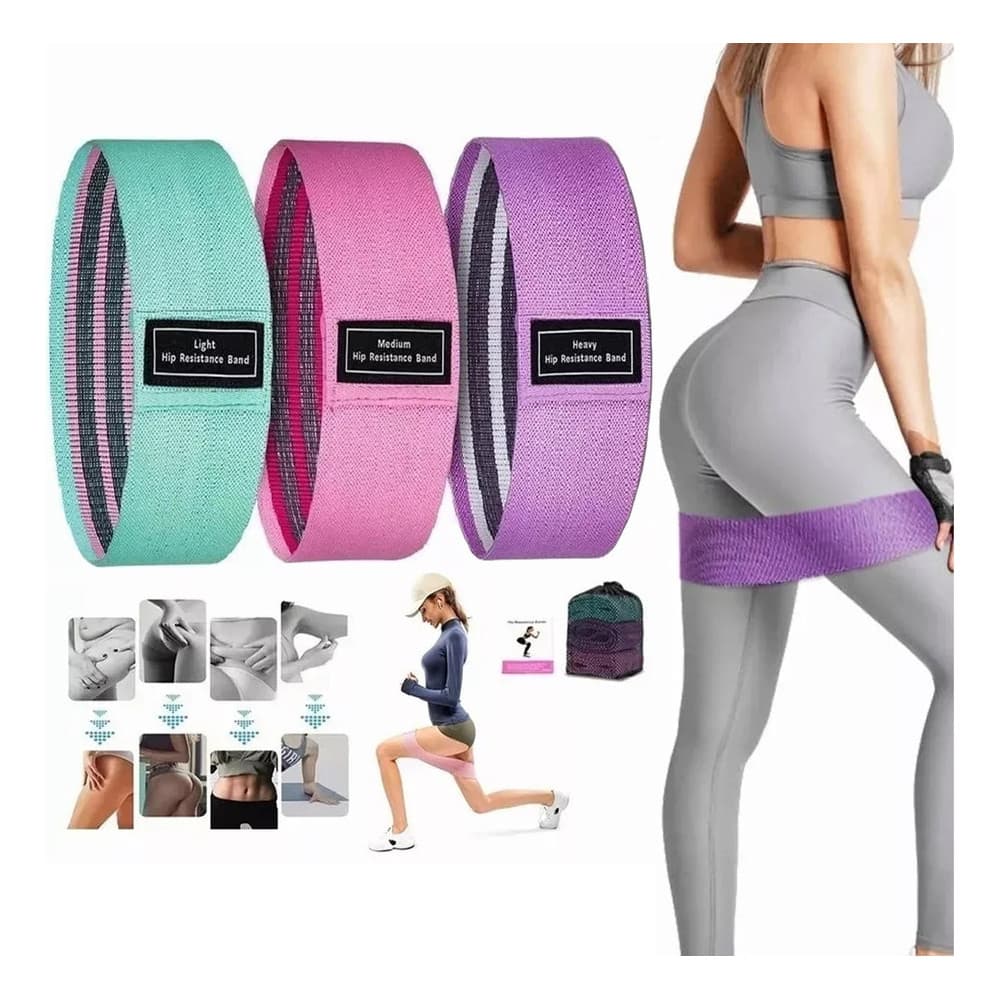 Kit 3 Faixas Elásticas Hip Resistance Bands – Glúteos, Pernas, Malhar em Casa com Conforto