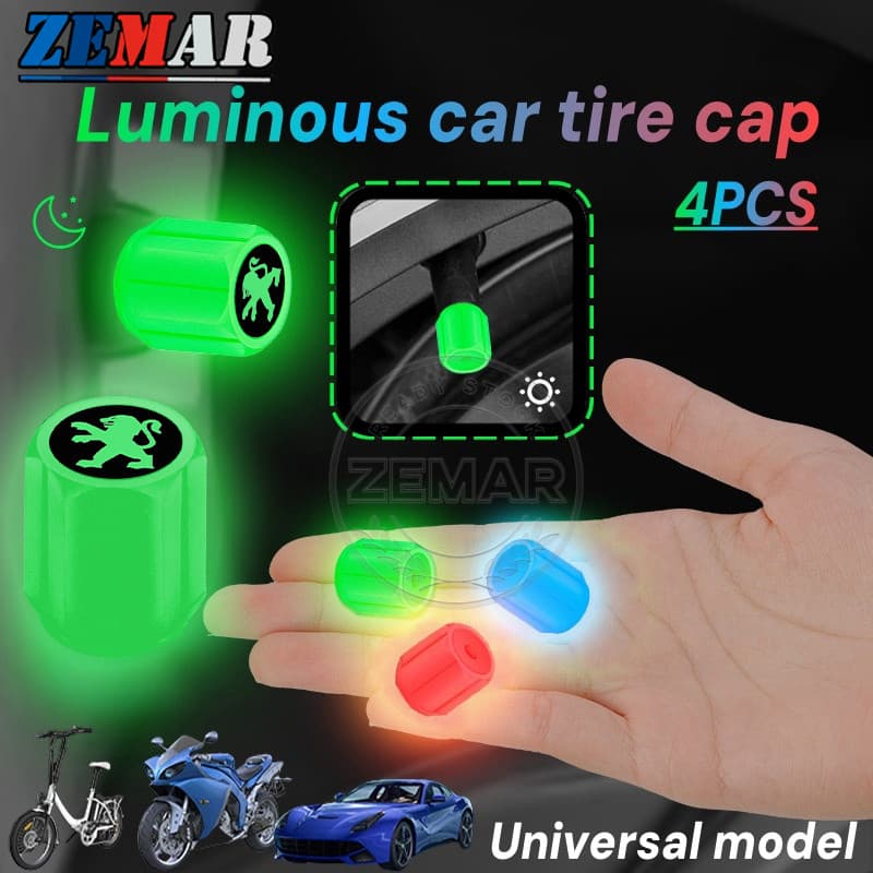 4 Unidades Tampas Luminosas Da Válvula Do Pneu De Carro Peugeot Automotivo Motocicleta Bicicleta Tampa Noctilucente Para