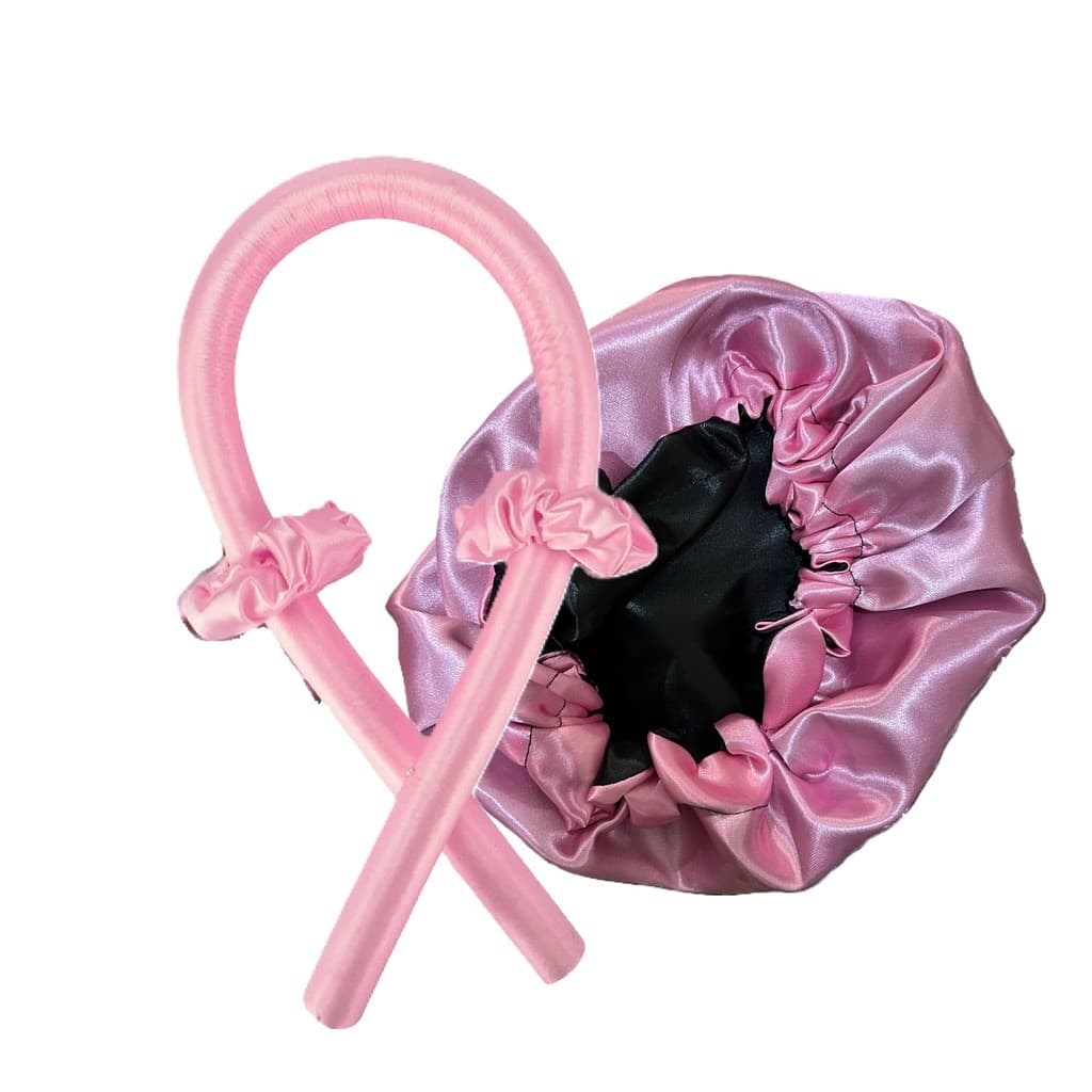 Kit Com Touca Cetim Dupla Face Com Regulador e  Modelador De Cachos