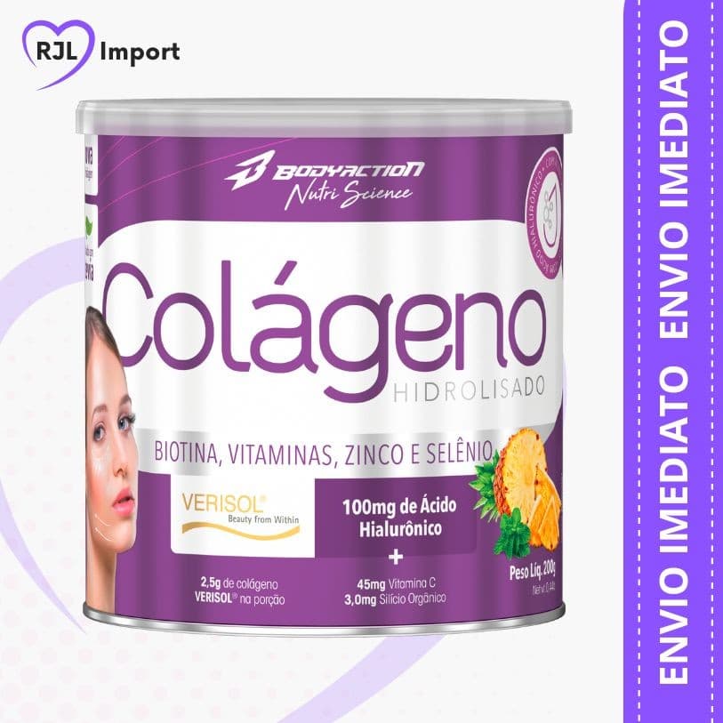 Colágeno Verisol C/ Ácido Hialurônico Silício Orgânico Biotina Coq-10 200g Bodyaction