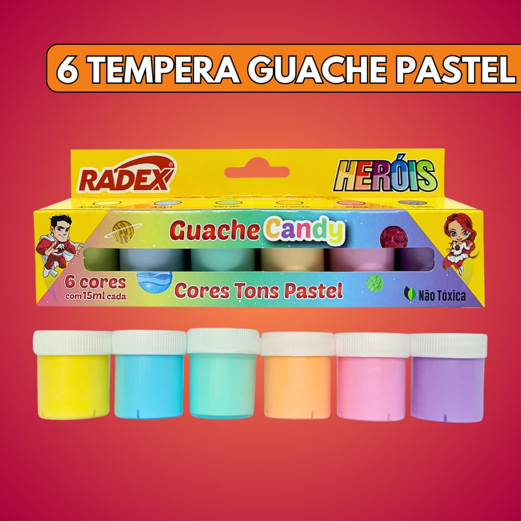 Tinta Tempera Guache Radex 6 Cores 15 Ml Tom Pastel Pintura Escolar Arte