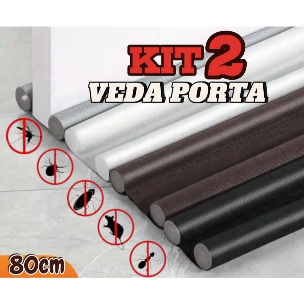 Kit 2 Veda Porta Proteção Protetor de Porta Rolinho Impermeável Duplo 80cm Comprimento Ajustavel