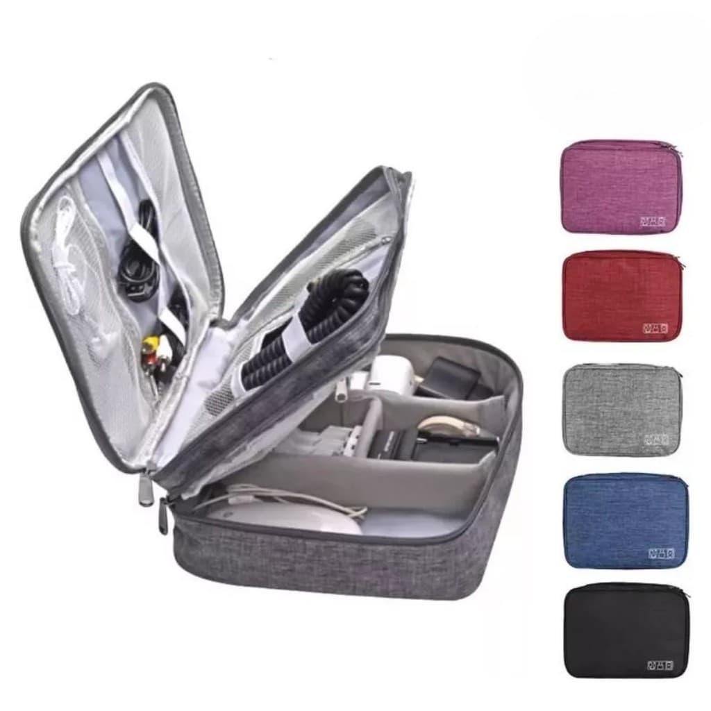 Bolsa Organizadora Cabos Case Estojo Bag Eletrônico Viagem Dupla Grande