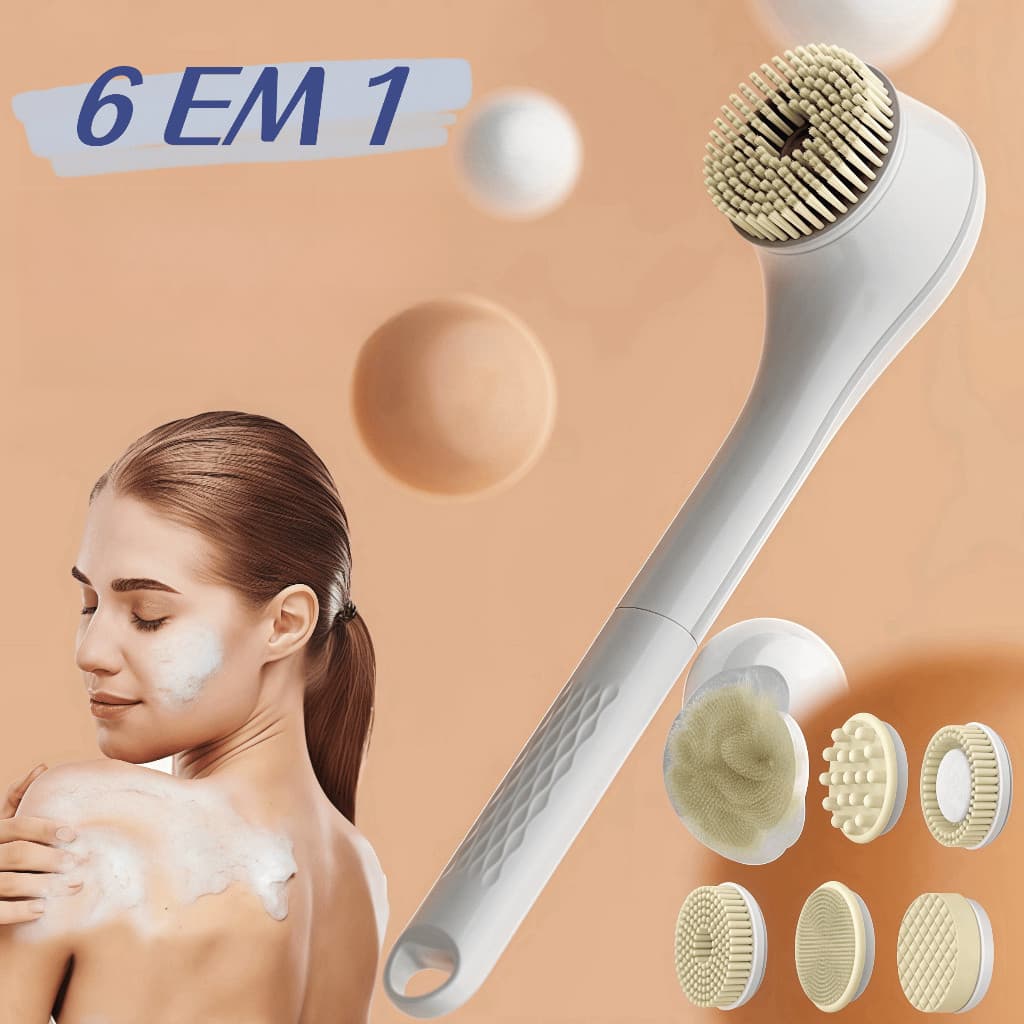 Escova Elétrica Recarregável 6 em 1 - Esfoliante Massageadora e de Limpeza para Banho Caracterís