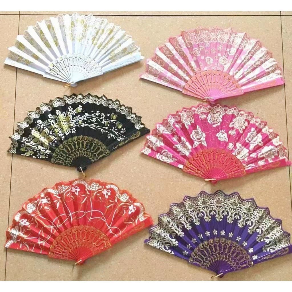 GUI ANA Leque de Tecido Colorido/PRETO Estampado Plastico perfeito  para lembrancinha Casamento