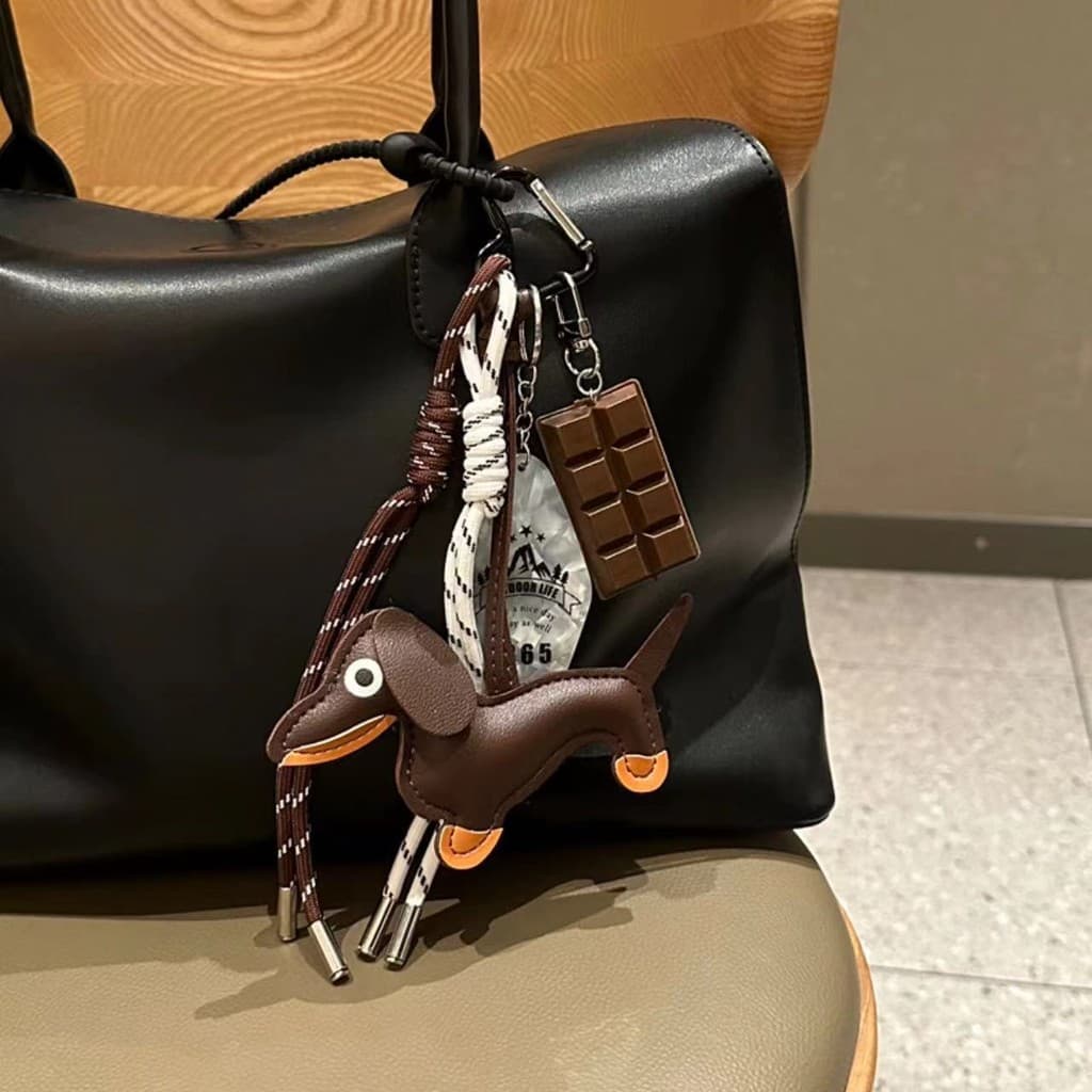 Pingente de Pelúcia de Cachorro Dachshund, Charme de Bolsa, Chaveiro, Estilo Coreano