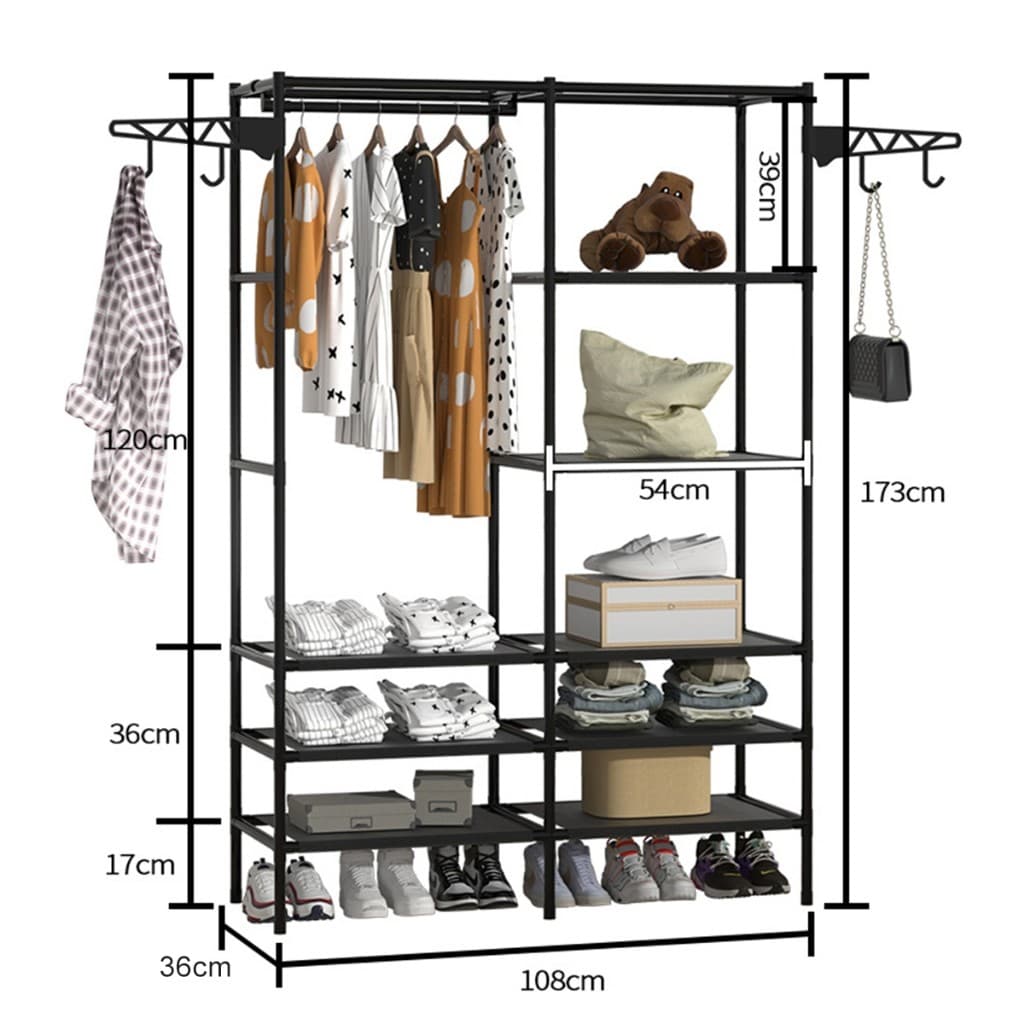 Arara Guarda Roupa 2 Divisórias De Portatil Roupeiro Multifuncional Organizador Rack Prateleira