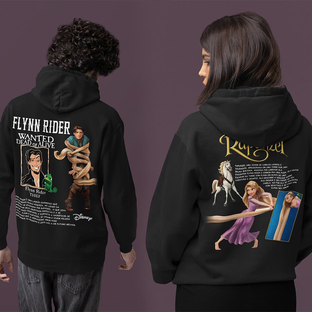 Moletom kit Casal Flynn Rider E Rapunzel Filme Desenho Enrolados Blusa De Frio Casaco Em Algodão