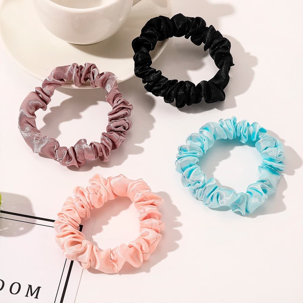 Kit 5 Scrunchie Xuxinhas Rabico de Cabelo de Cetim Fina