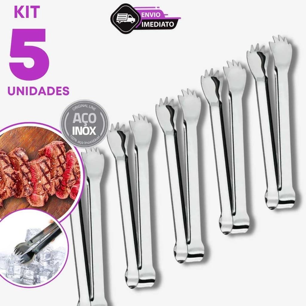 Kit 5 Pegador de Carne Aço Inox 12,5cm Frios Cafeteria Buffet Eventos Restaurantes Churrasco e Pães