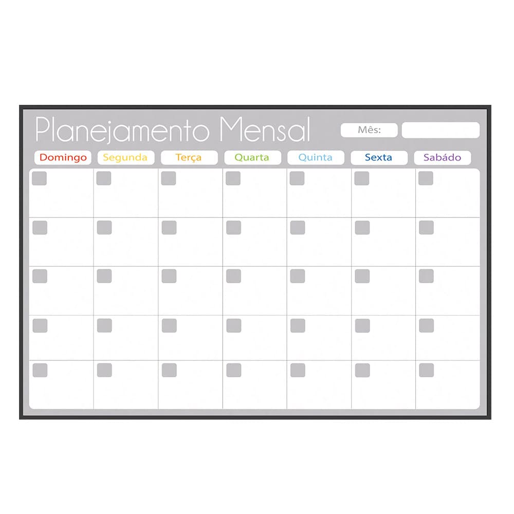 Quadro Planner 90x60 cm Semanal Light e Mensal Gray Moldura Madeira Preto