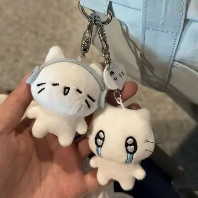 Bonito Fones De Ouvido Gatinho Casal Chaveiro Mini Chorando Gato Boneca De Pelúcia Dos Desenhos Animados Cão Abelha Saco