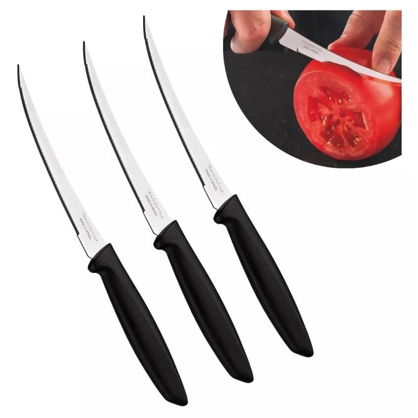 Kit 3 Faca P/ Tomate Inox Micro Serrilhada Plenus Tramontina