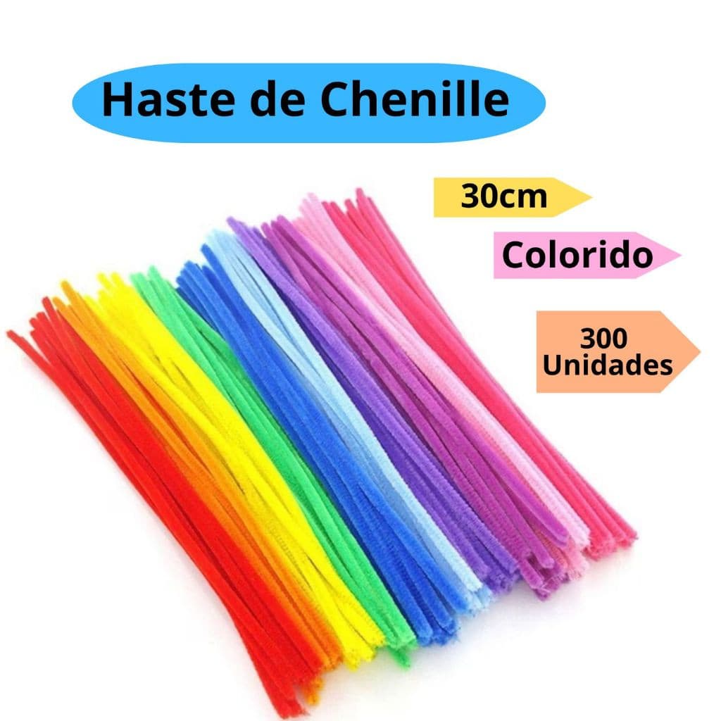Haste de Chenille 30cm 100/200/300 Unidades para Artesanato Limpador de Cachimbo Fios