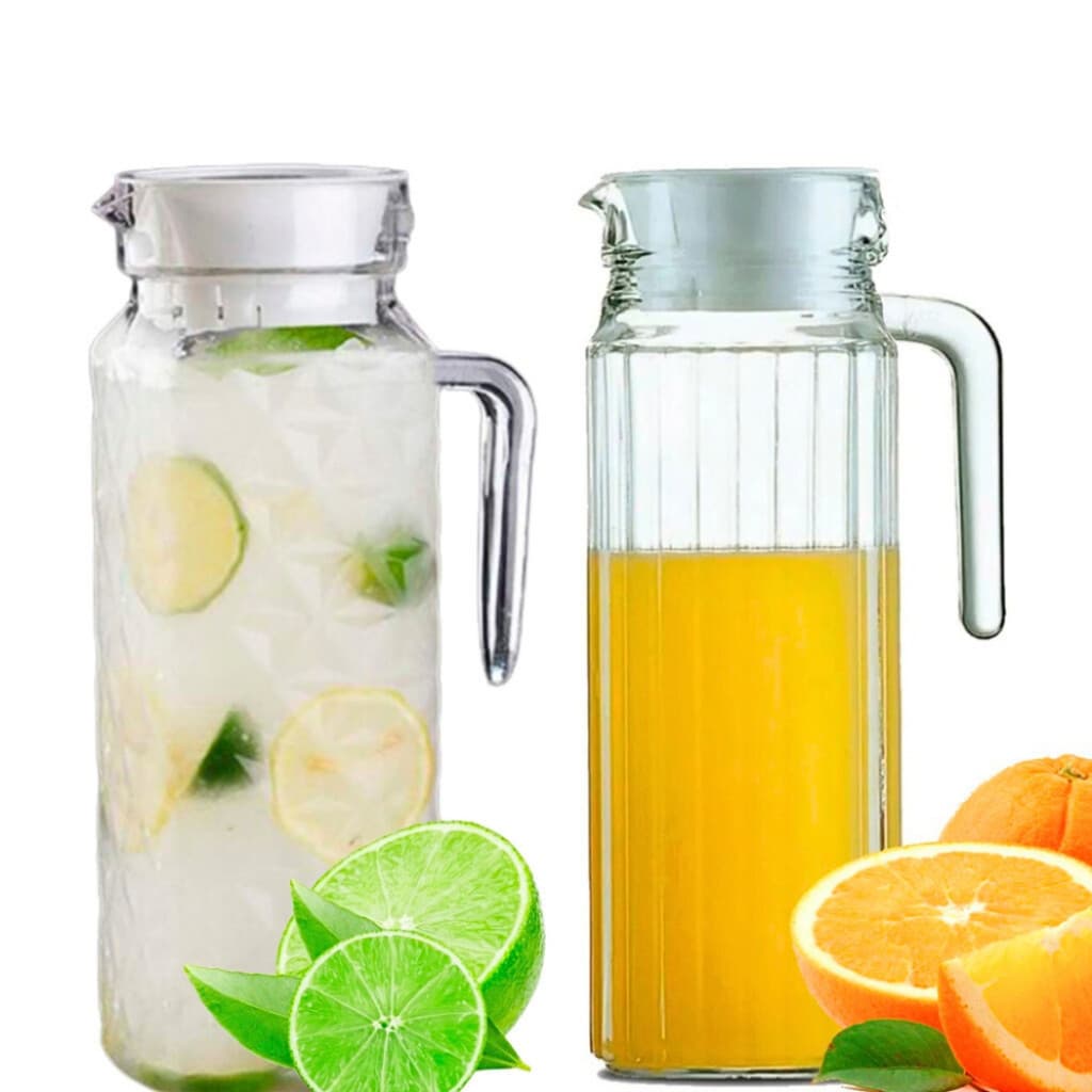 2 Jarras de Vidro para Porta de Geladeira 1,1 Litros com Tampa