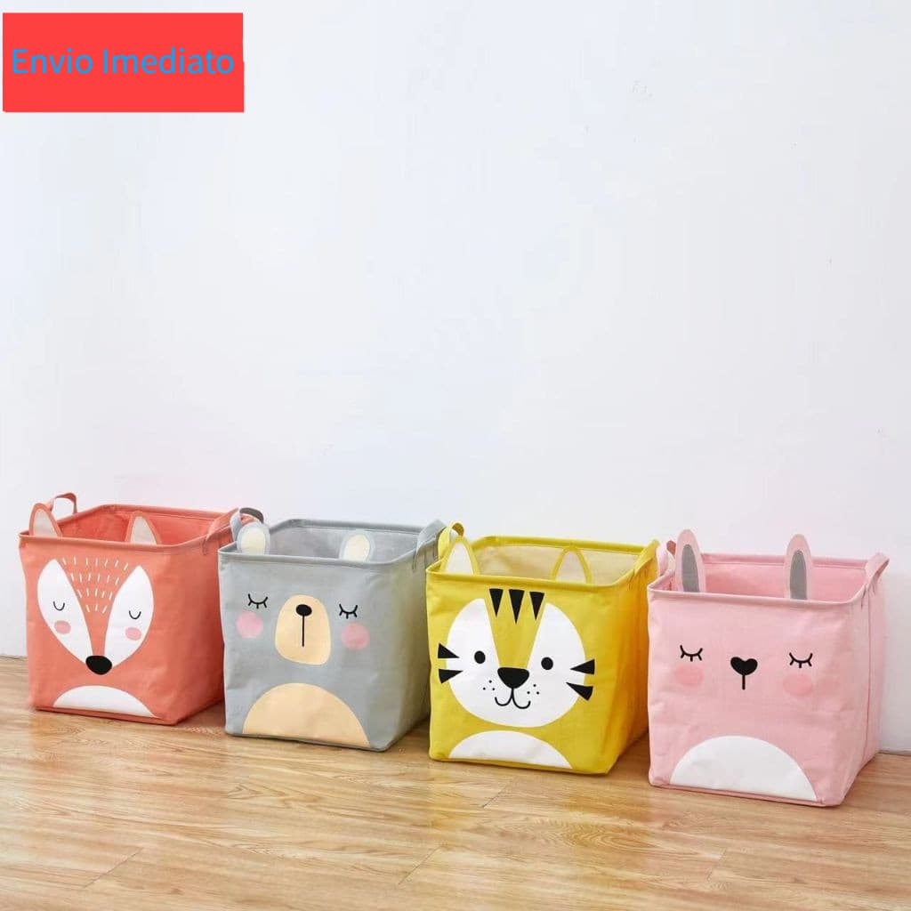 Cesto Dobrável Quardrado Com Alça Estampa Infantil Organizador Multiuso Animal Para Roupa Brinquedos
