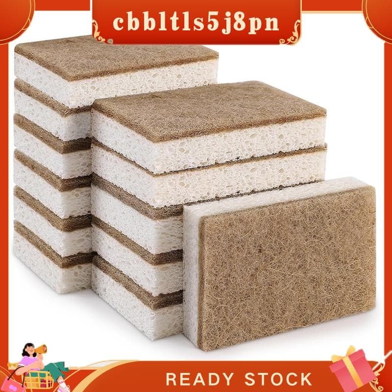 Esponjas Naturais Ecológicas Para Pratos , Pacote Com 12-Esponja De Cozinha Biodegradável Purificador De Coco Compostáve