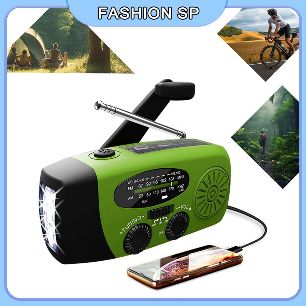 Rádio De Emergência Com Manivela Solar De 1200 MAh Com Lanterna Para Aventura De Acampamento Ao Ar Livre