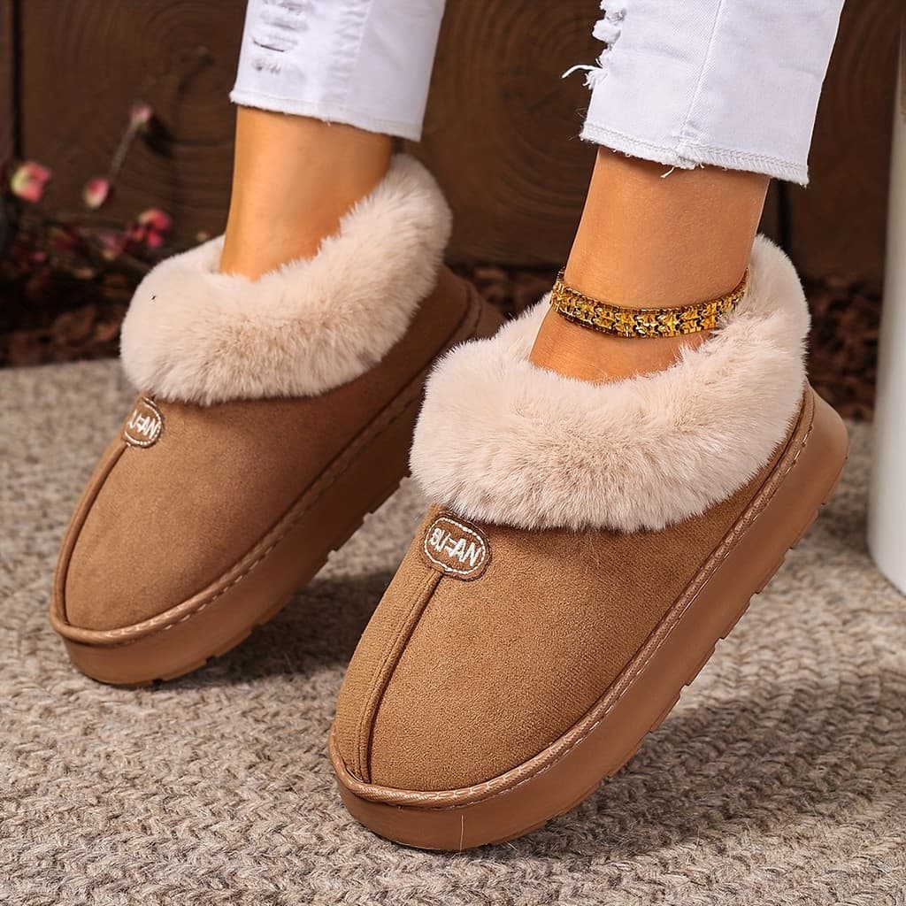 Chinelos confortáveis com forro de lã para homens e mulheres - sapatos internos/externos de inverno marrom macio, sola g