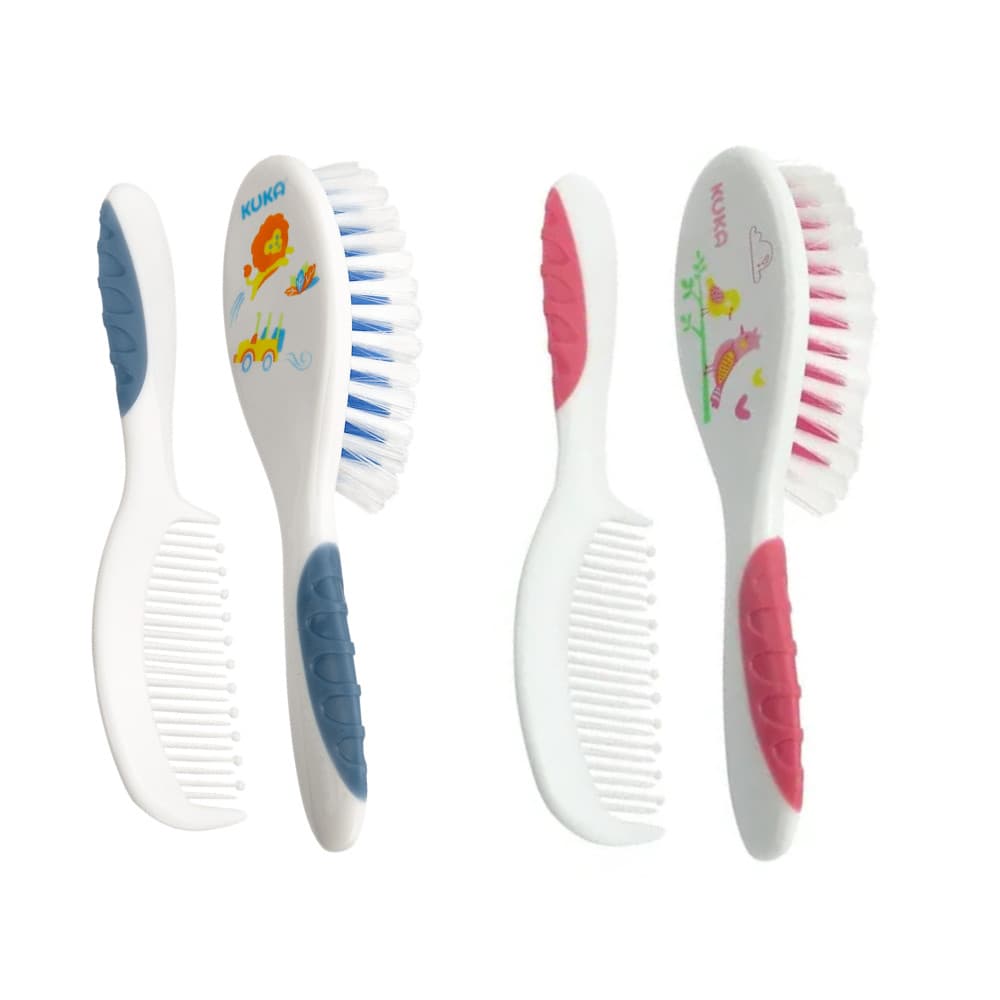 Kit Pente e Escova Para Cabelo Bebê Azul ou Rosa - KUKA