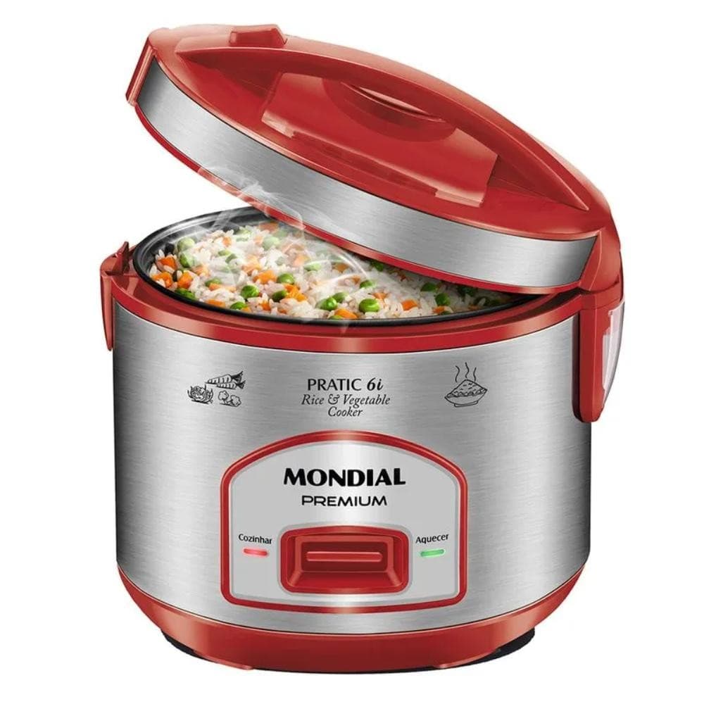 Panela Elétrica de Arroz Mondial Pratic 6i Premium Vermelho/Inox 500W 127V - PE-45-6X