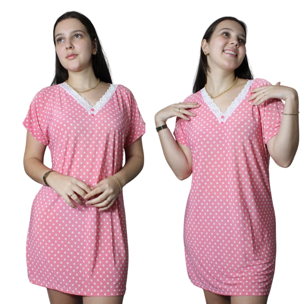 camisola vestido feminino senhora verão renda confortável botão