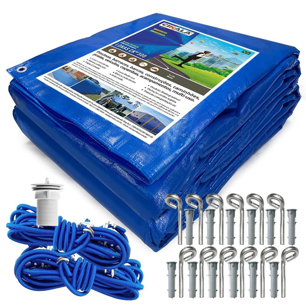 Lona Azul Para Piscina CK300 8,5x4,5 M Com Kit Instalação, 300 Micras E Proteção Térmica