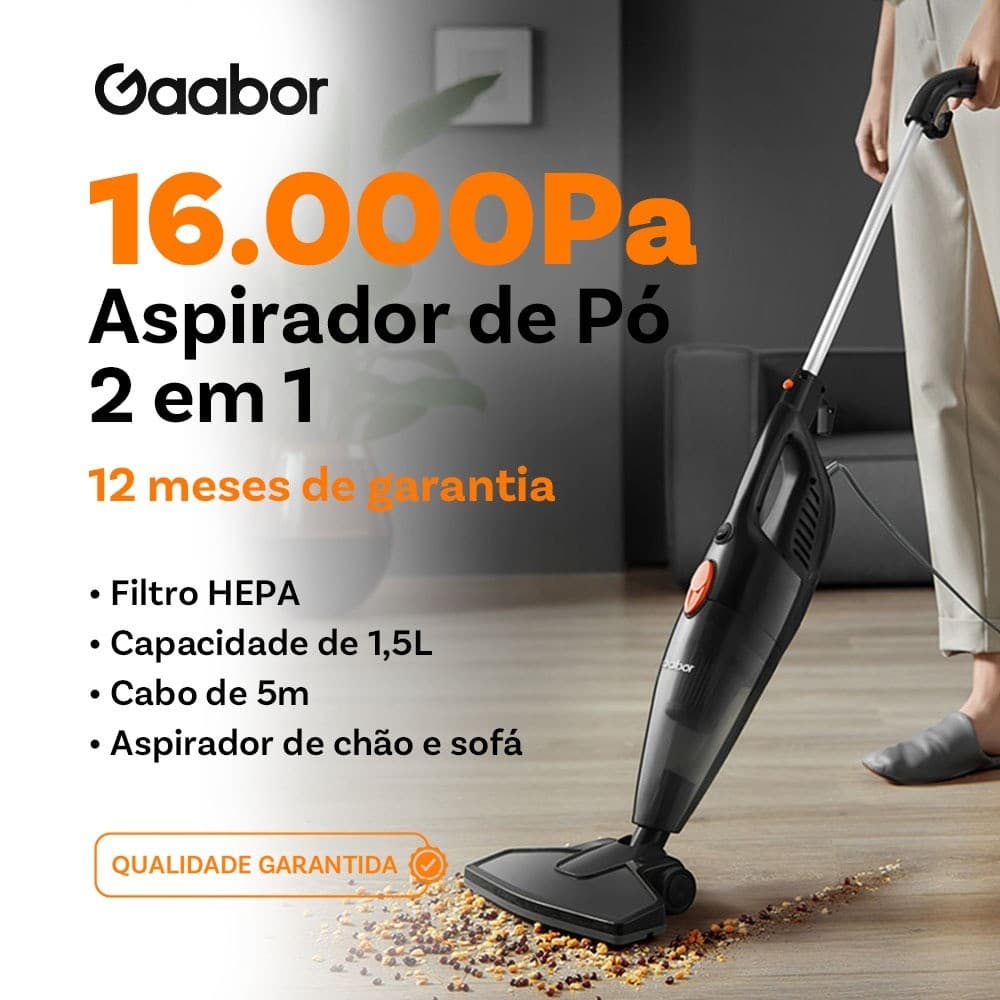 Gaabor Aspirador de Pó Silent Dust Off 2 em 1 Fácil de Armazenar Sucção Forte de 16000Pa GVCW-M15A