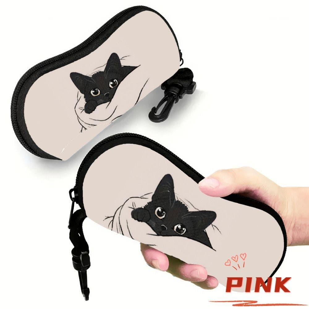Bolsa De Óculos De Sol PINK1 , Armazenamento Com Padrão De Gato De Nylon , Portátil Porta-Chaves