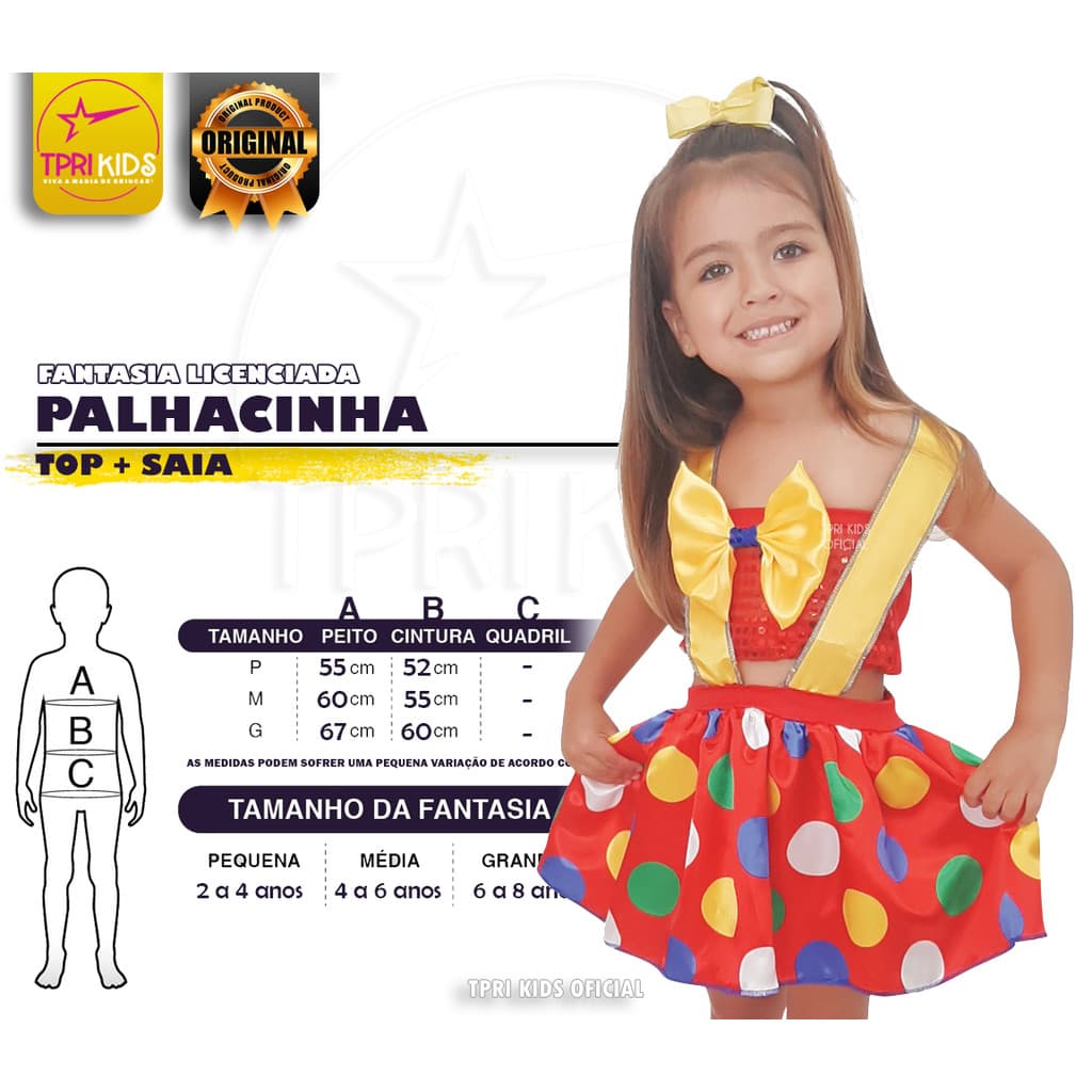 FANTASIA INFANTIL MENINA VESTIDO PALHACINHA TOP CARNAVAL FREVO CIRCO FESTA JUNINA ROUPA CRIANÇA COLORIDA FESTA TEMÁTICA