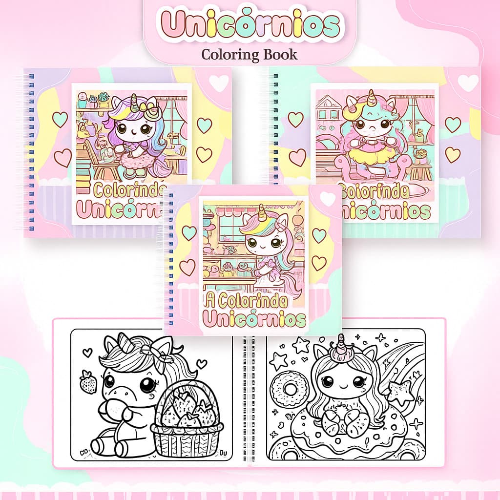 Livro de Colorir Com canetinhas Estilo Bobbie Goods A5 | Unicórnio ✨ Capa Dura Brilhante
