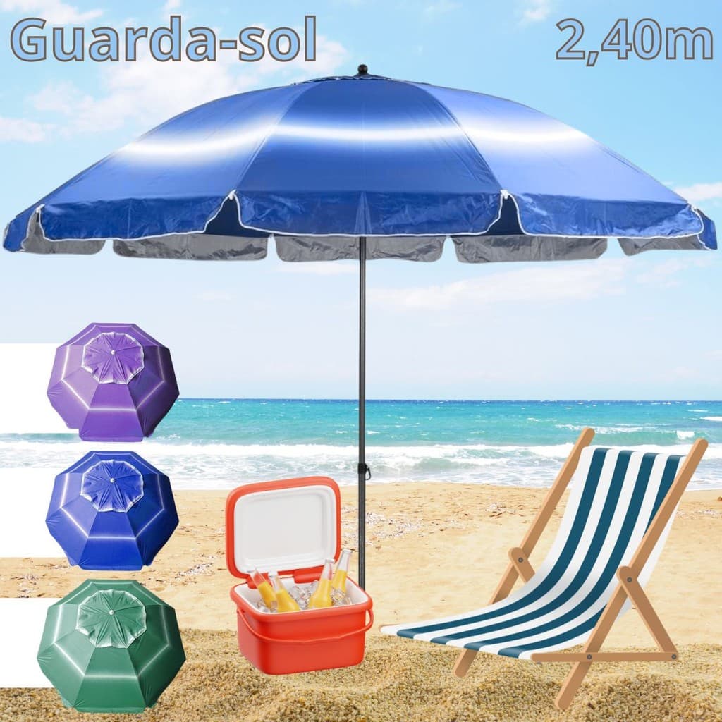 Guarda Sol Grande Gigante Uv 2,40m Item de Praia Piscina Respirável Verão Articulável