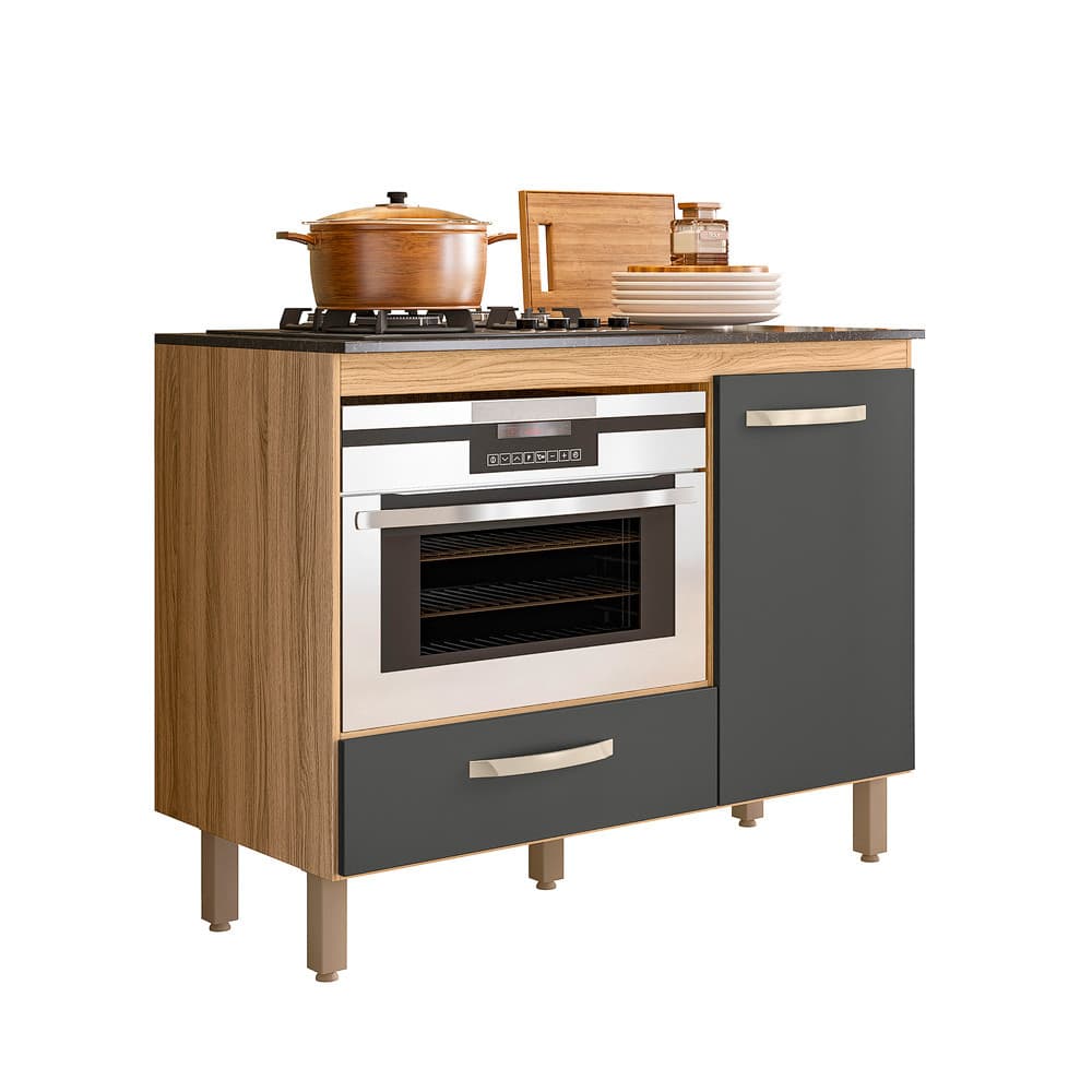 Balcão Para Cooktop 4 ou 5 Bocas e Forno Fit com Porta e Gaveta