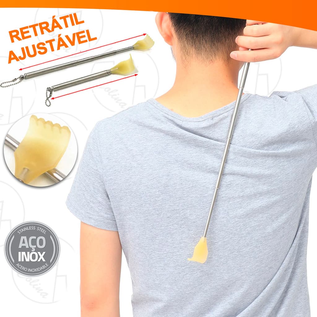 Coçador Regulável Retrátil Para as Costad Ajustável Mãozinhas Aço Inox