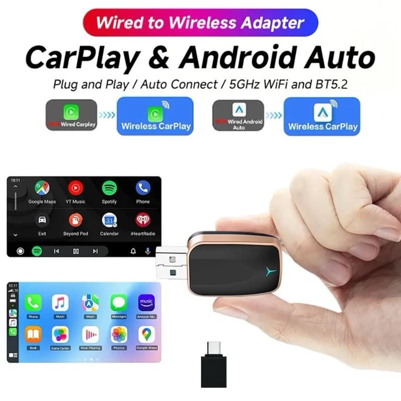 2025 Novo Com Fio Para CarPlay Sem 2 Em 1 Mini Adaptador Android Carro Caixa Inteligente Plug And Play Conexão Automátic