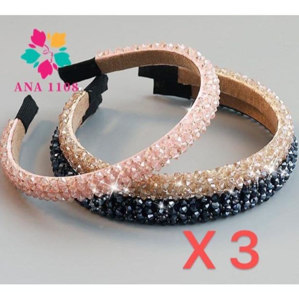 KIT 3 PCS Moda de alta classe Tiara Media com miçangas e pequenos cristais moda feminina blogueira