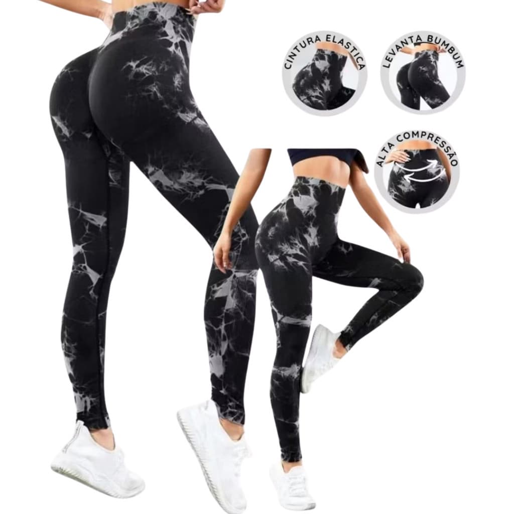 Calça Legging Tie Dye Esportiva Academia Levanta Empina Bumbum Sem Costura