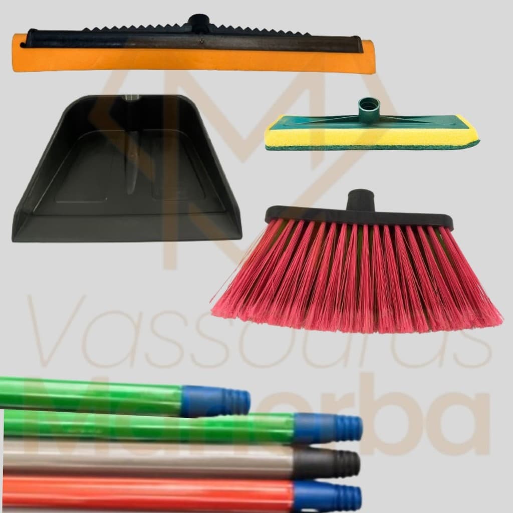 Kit Vassoura Siena Top, com lava azulejo Rodo Plást 40cm, Pá Plást c/ cabo