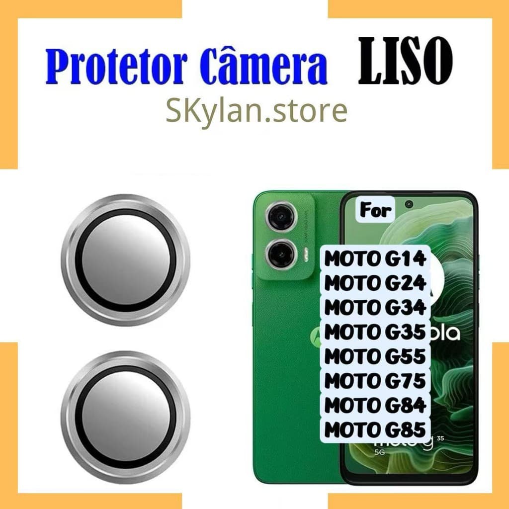 Pelicula Metal liso de vidro protetor de Lente Cãmera Para Motorola moto MOTO G14 G24 G34 G35 G55 G75 G84 G85