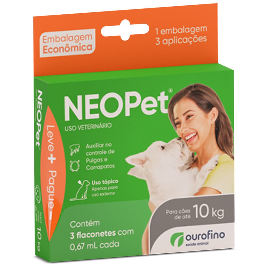 Antipulga Neopet C/ 3 Pipetas Caes Ate 10kg 0,67ml Ouro Fino