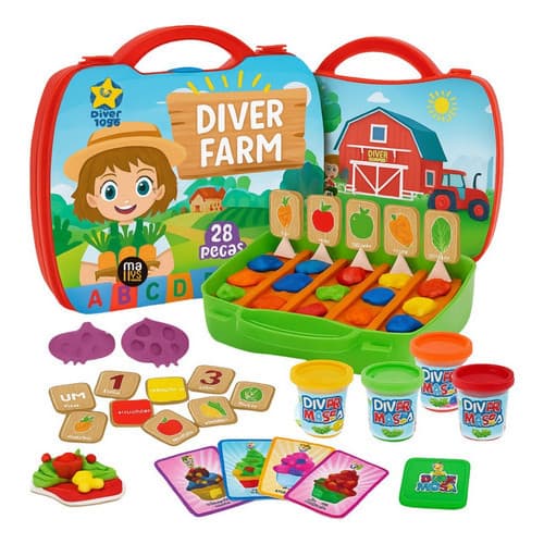 Maletinhafazendinhadiverfarm 28pçsmassinhamodelar Divertoys