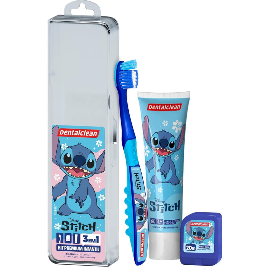 Kit Stitch Creme Dental Escova de Dente Fio Dental Infantil
