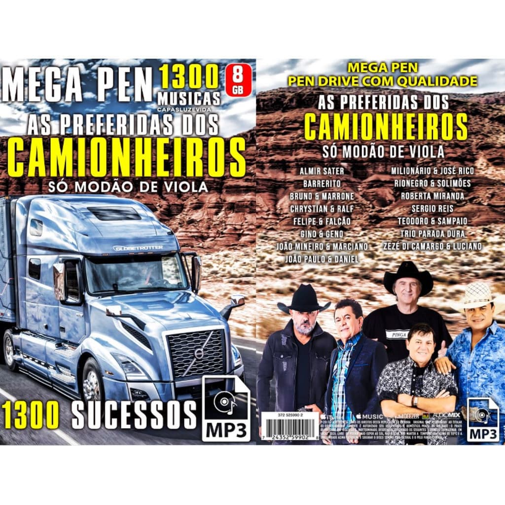 Pen Drive 8 Giga  1300 As Preferidas Dos Caminhoneiros + Brinde