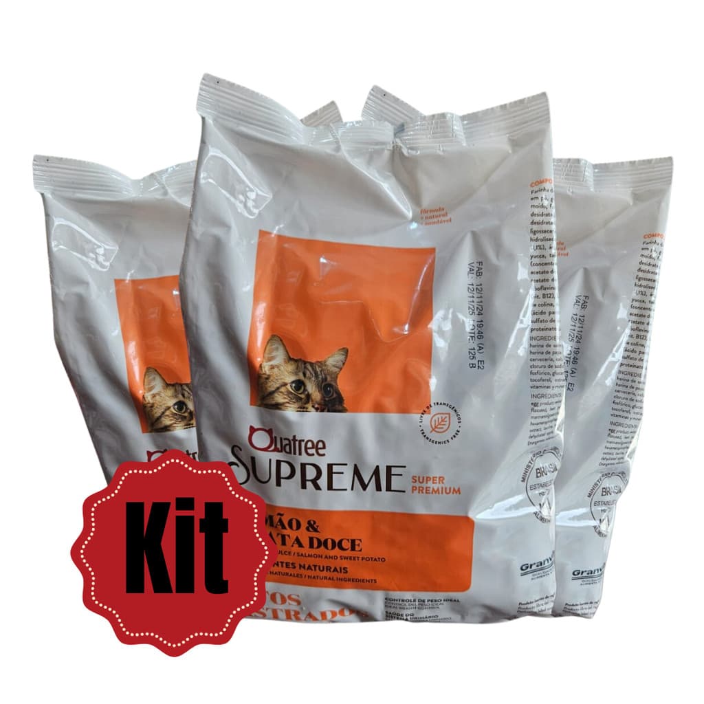 KIT QUATREE SUPREME  GATO CASTRADO SALMÃO 1KG 3 PACOTES