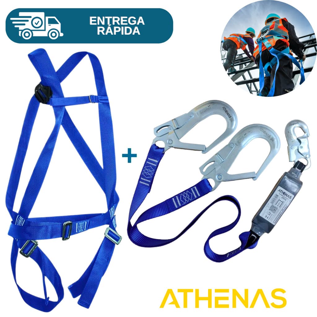 Cinto Paraquedista De Segurança 1 Ponto + Talabarte Duplo Y Com Abs Athenas Trabalho Em Altura