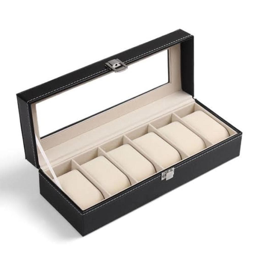 CAIXA ESTOJO PORTA 6 RELOGIOS MALETA ORGANIZADOR DE RELOGIO EM COURO COM VISOR