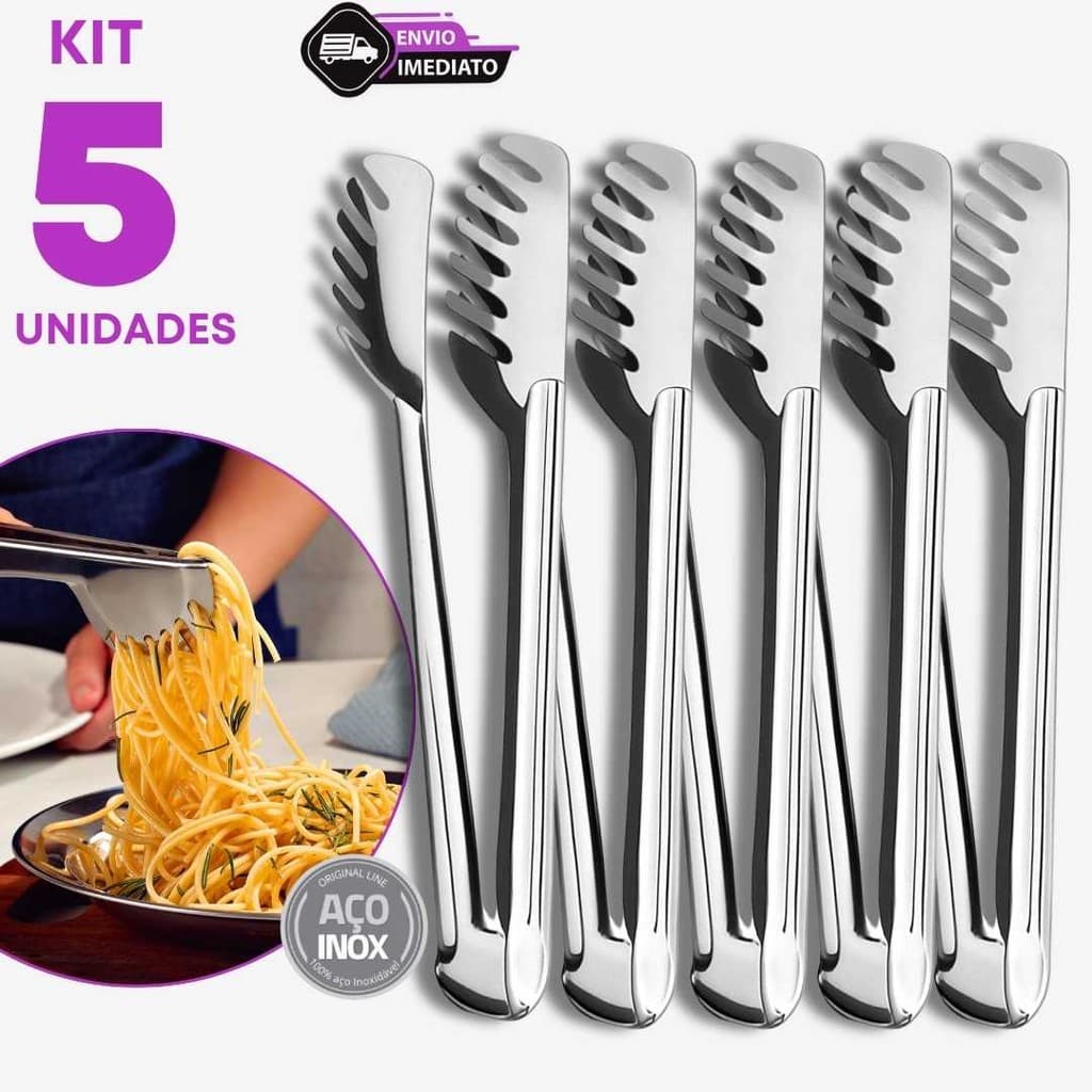 Jogo 5 Pegador de Massas Multiuso Para Frios Carnes Gelo Doces Pães Cozinha Restaurantes Inox 20cm