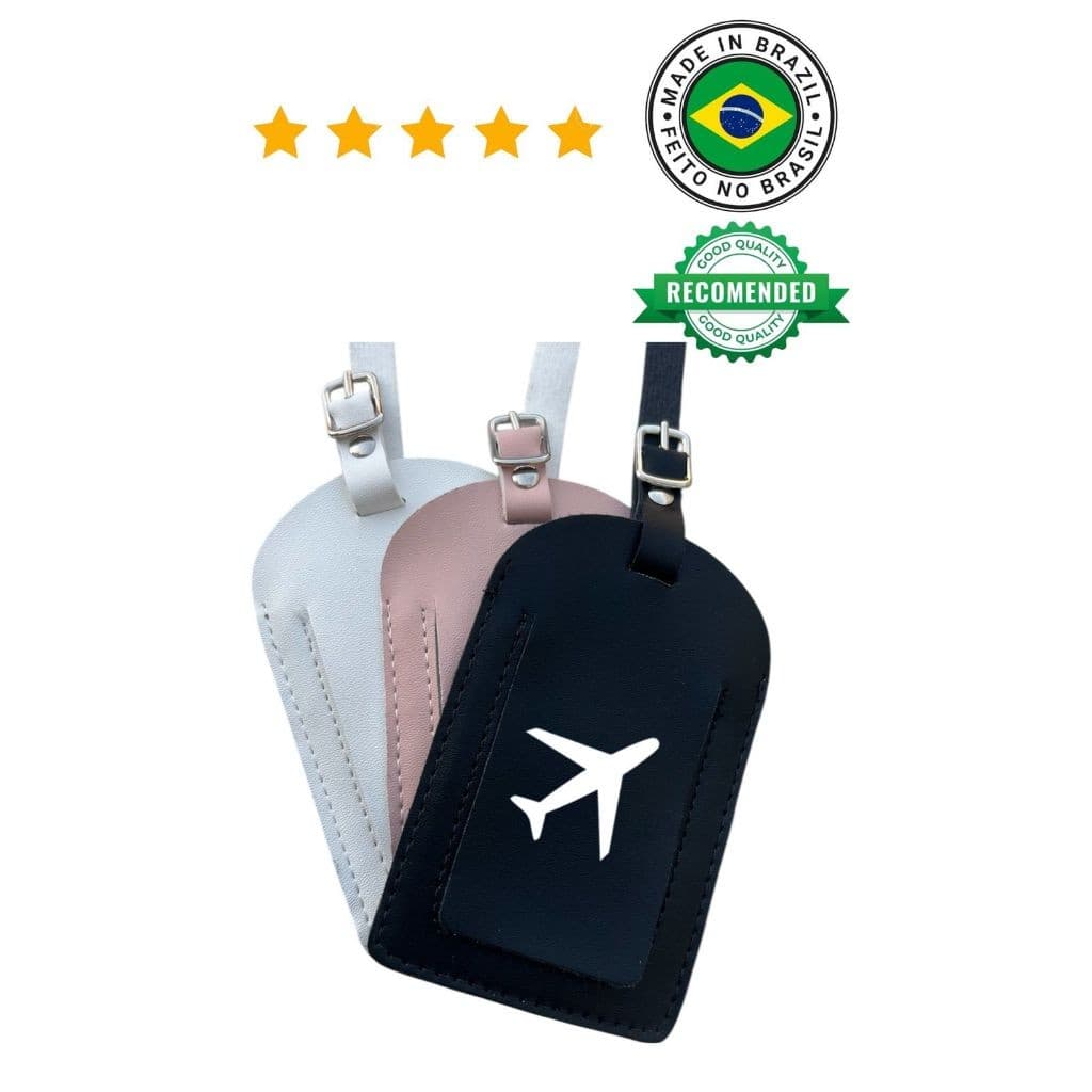 Kit 3 Tag De Mala Identificador Para Bagagem Couro Ecológico Viagem Personalizada